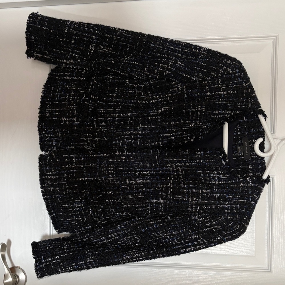 Ann Taylor Black Tweed Collarless Blazer